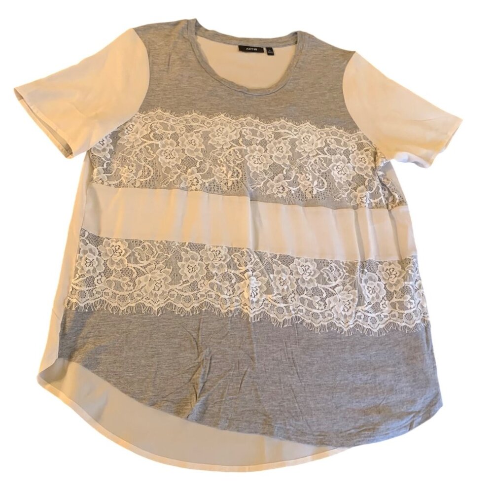 Apt. 9 Womens Lace Panel Knit Top with Short Sleeves & Scoop Neck - Size Large